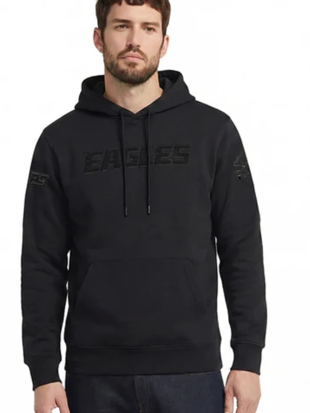 NFL PHILADELPHIA EAGLES TRIPLE BLACK MEN'S DOUBLE KNIT PULLOVER HOODIE